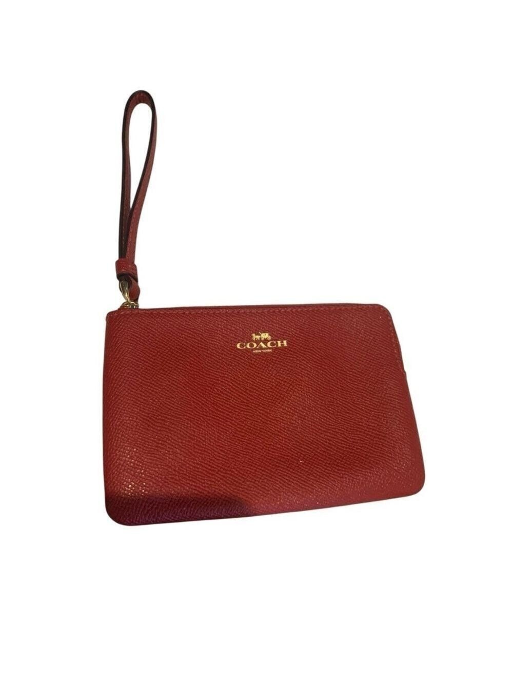 COACH Scarlet Red Pebbled Leather Wristlet - Picture 1 of 10